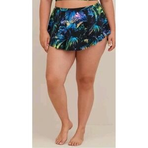 Torrid Black Floral Palms High Rise Swim Skirt Briefs Women's Plus 1X Stretch